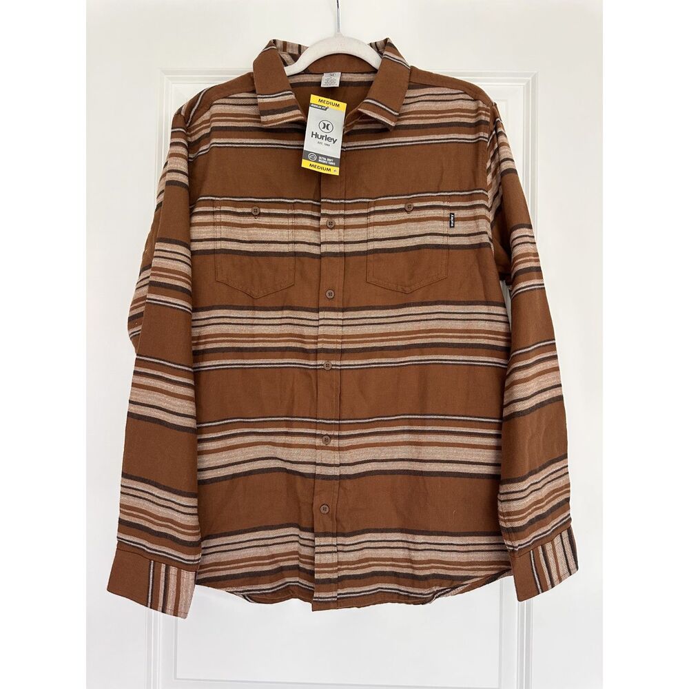 NEW Hurley Portland Flannel Shirt Mens M Bronzed Brown Striped Ultra Soft